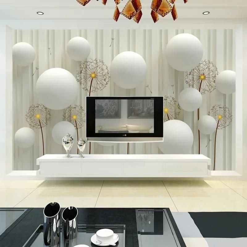 European Style 3D White Balls Dandelion Photo Wallpaper for Living Room TV Background Bedroom Wall Murals