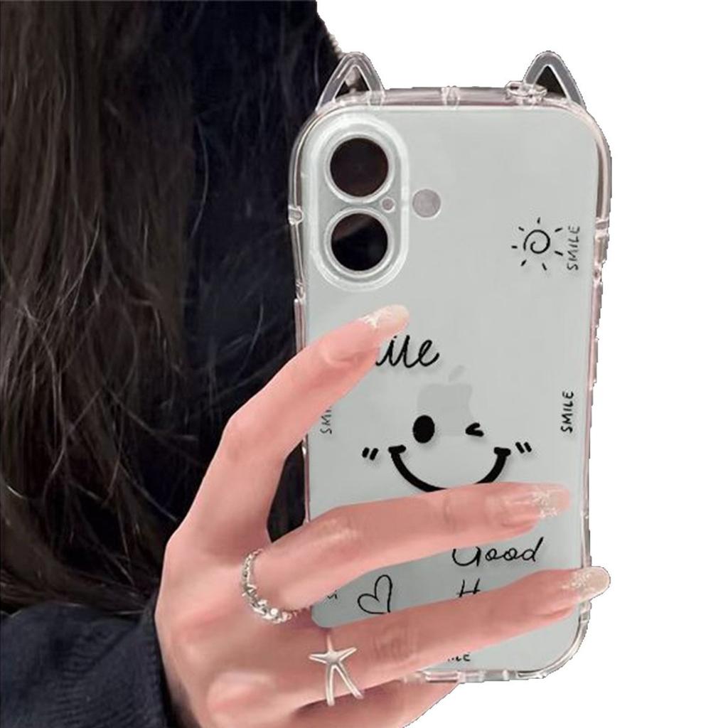 Cat Ears for Apple Transparent Four-corner Anti-fall Shell Transparent TPU Mobile Phone Case Air Bag Anti-fall Shell 13pro for Apple