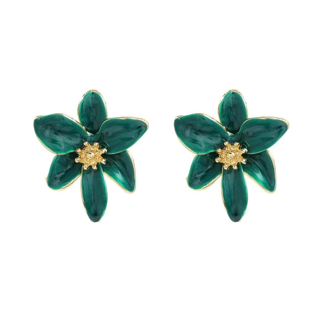 Bohemia Ethnic Style White Enamel Flower Stud Earrings for Women Charm Stainless Steel Wedding Bride Jewelry Accessories Gift