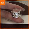 925 Sterling Silver Rings For Women Geometric Fine Jewelry Finger Adjustable Heavy Square Ring For Party Birthday Gift