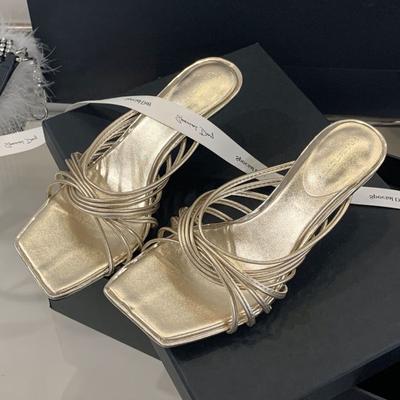 Fashion Elegant Square Toe Cross Tied High-heel Slippers Women Summer Sexy Open Toe Slide Sandals Fashion Comfort Brand Designer Shoes