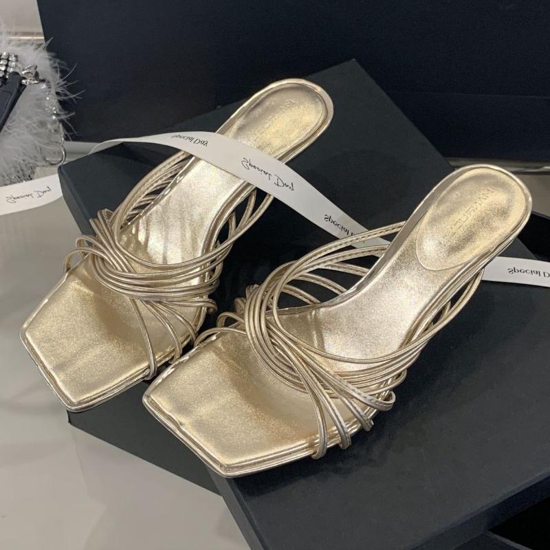 Fashion Elegant Square Toe Cross Tied High-heel Slippers Women Summer Sexy Open Toe Slide Sandals Fashion Comfort Brand Designer Shoes