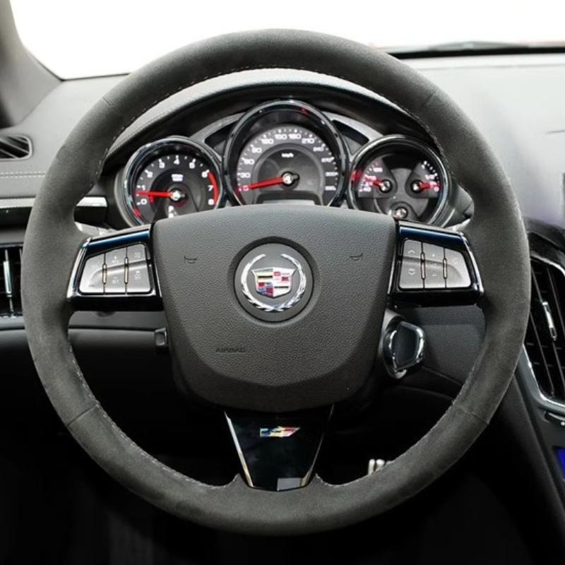 Hand Sewing Non-Slip Peach Wood Grain Genuine Leather Car Steering Wheel Cover for Cadillac CTS SLS 2005-2010