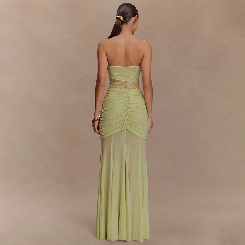 Europe and America Cross Border 2025 Summer New Arrival Sleeveless Tube Top Long Dress Sexy Sexy Ruched Cut Out Silm Dress
