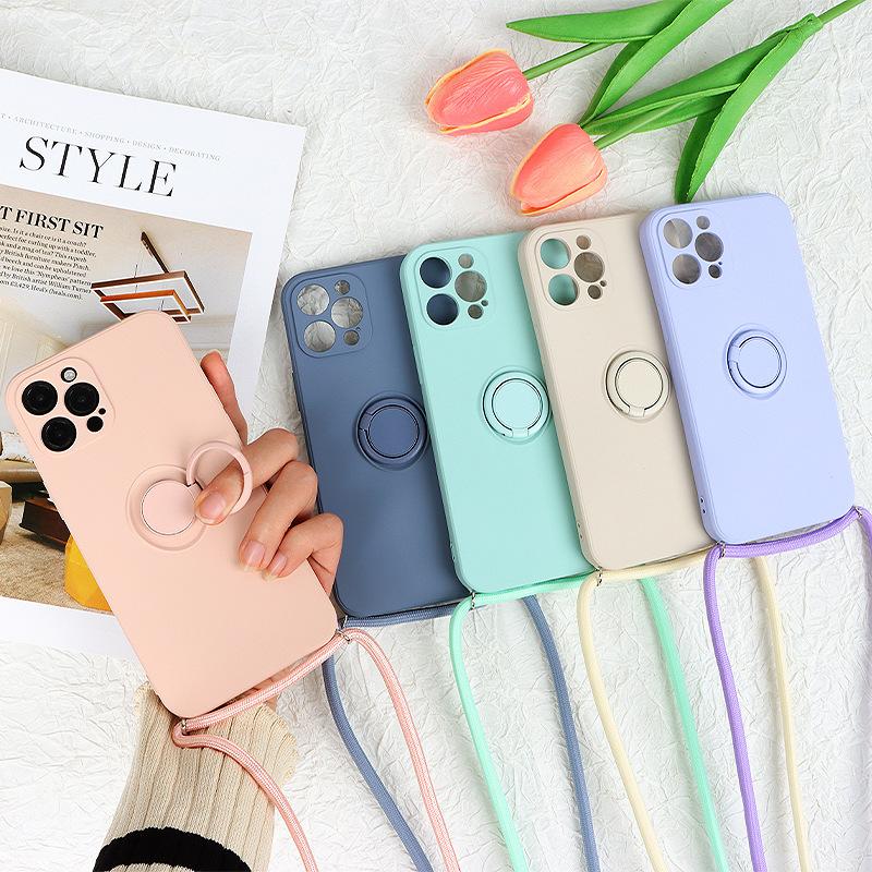 Liquid Frosted Magnetic Silicone Phone Case With Lanyard Crossbody Stand Protective Cover For Apple Iphone