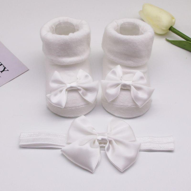 Girls Headband + Socks Set 0-12 Months Cute Toddler Princess Socks Autumn Infant Bow-knot Socks