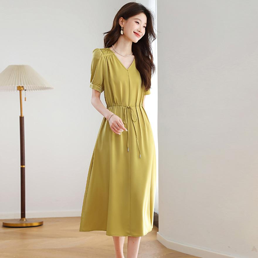 Fashion temperament elegant small dress women's summer new waist thin medium and long skirt