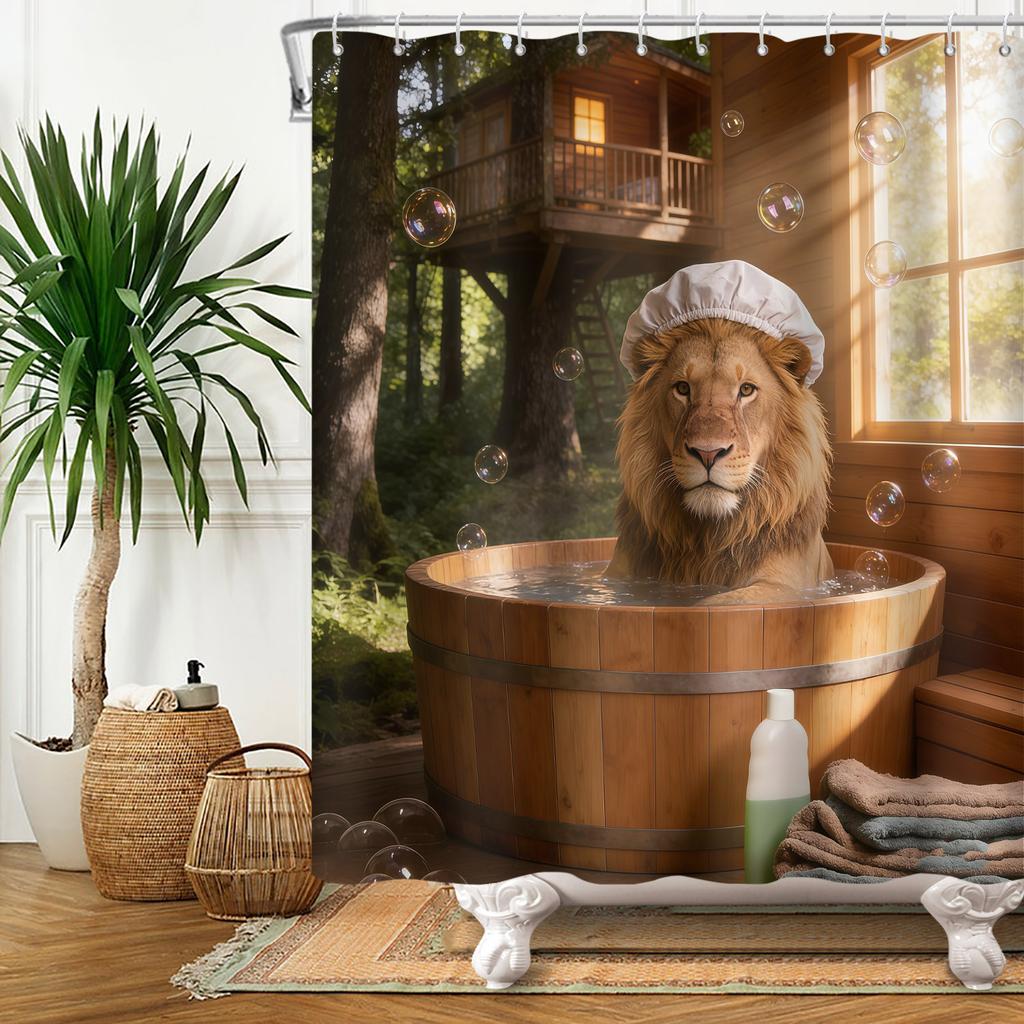 Cute Animal Theme Waterproof Shower Curtain Adorable Animals Bathroom Decor with Hooks For Bathtub Bathroom Screens Home Decor