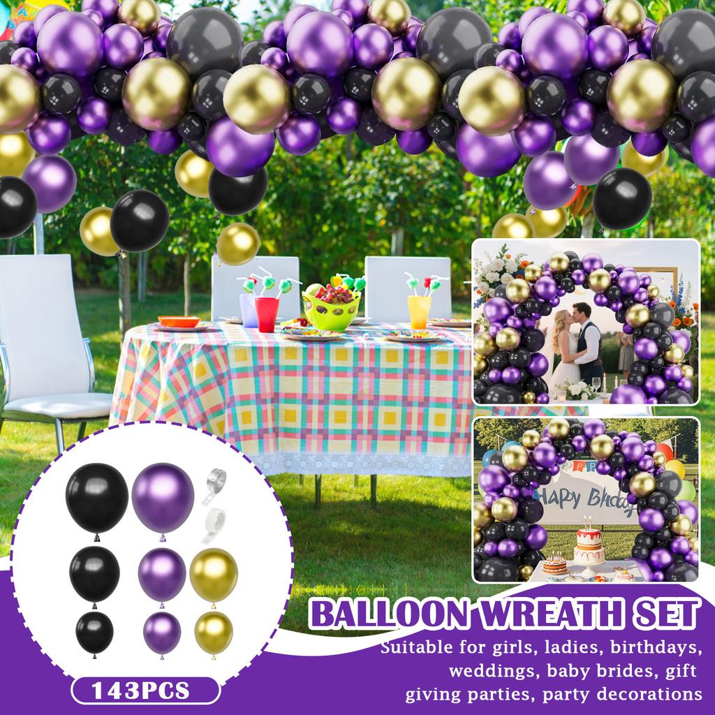 Purple Black Garland Arch Set - 143 Pcs For Baby Showers, Birthdays, Graduations, Engagements, Anniversaries With Black And Gold Accents
