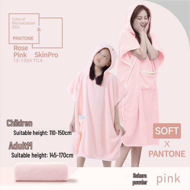 Quick-Dry Coral Fleece Hooded Cloak Bathrobe for Adults and Kids