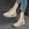 Johnature Spring Genuine Leather Women Flat Shoes Lace-up Handmade Leisure Comfortable Thick Soled Shoes