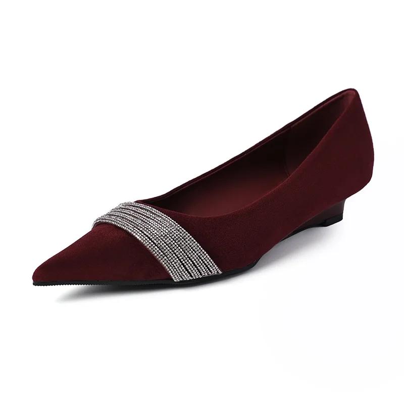 Luxury Rhinestone Satin Designer Brand High Heels Women Sexy Pointed Toe Soft Leather Wedges Shoes Elegant Comfortable Pumps