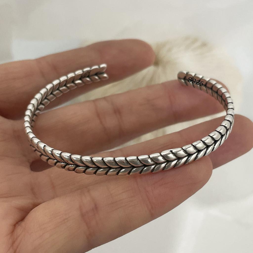 100% Massives 925 Sterling Silber Metallarmband für Damen Herren Vintage Handgefertigt Schlicht Geburtstag Geschenk S-B451