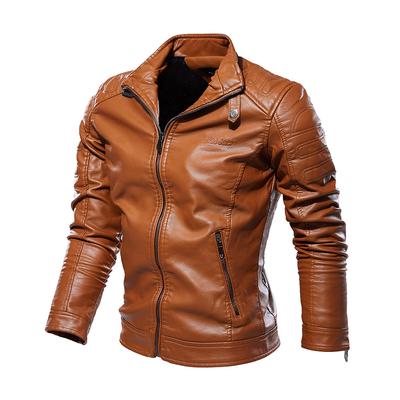 Herren Lederjacke Motorradjacke Einfacher Stehkragen Herren Übergröße Fleece Lederjacke