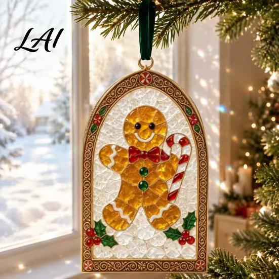 Holiday Fireplace Decor Christmas Sea Glass Suncatcher Stained Style Acrylic Window Hanging Ornament Cute Suncatcher Tree/Snowman/Gingerbread