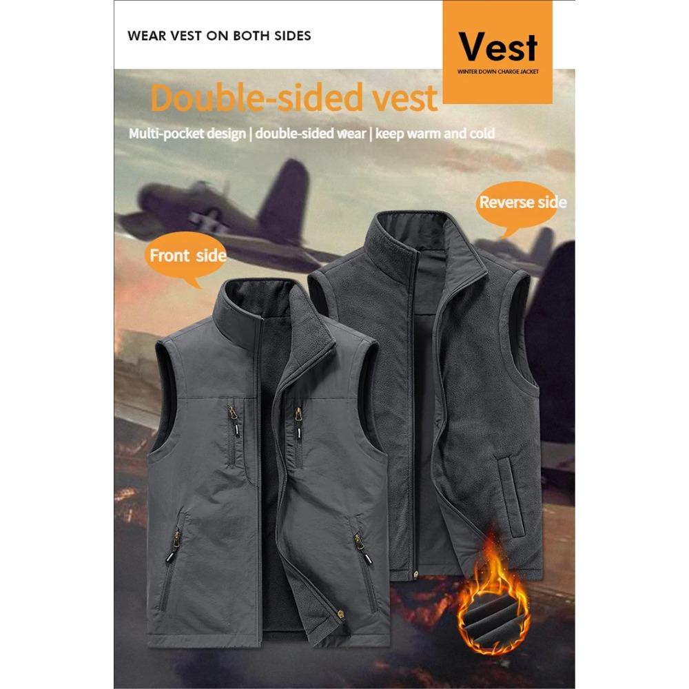 Autumn Winter Thickened fleece double-sided vest Men's Vest Jacket Warm Outerwear slim fit Jacket Casual Style Daily