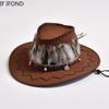 Retro Feather Western Cowboy Hats for Men Women Faux Suede Wide Brim Cowgirls Jazz Cap Outdoor Travel Sun Hat