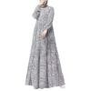 Women Maxi Dress O Neck Long Sleeve Loose A-line Big Hem Dot Print Vintage Soft Patchwork Dubai Turkey Abaya Long Robe Dress