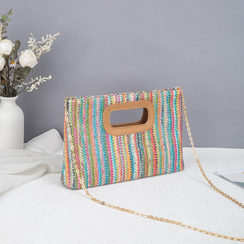 Fashi Women Summer Bohemian Straw Bag Color Woven Beach Crossbody Bag Shoulder Messenger Bag Girls Handbags Straw Bag Gifts
