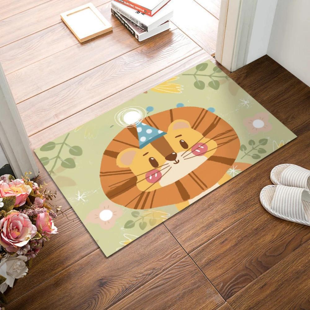 Cute Cartoon Lion Animal Welcome Rug Doormat Print Floor Mat Living Room Bedroom Hallway Entry Foot Mat Fun Decor Kid Room