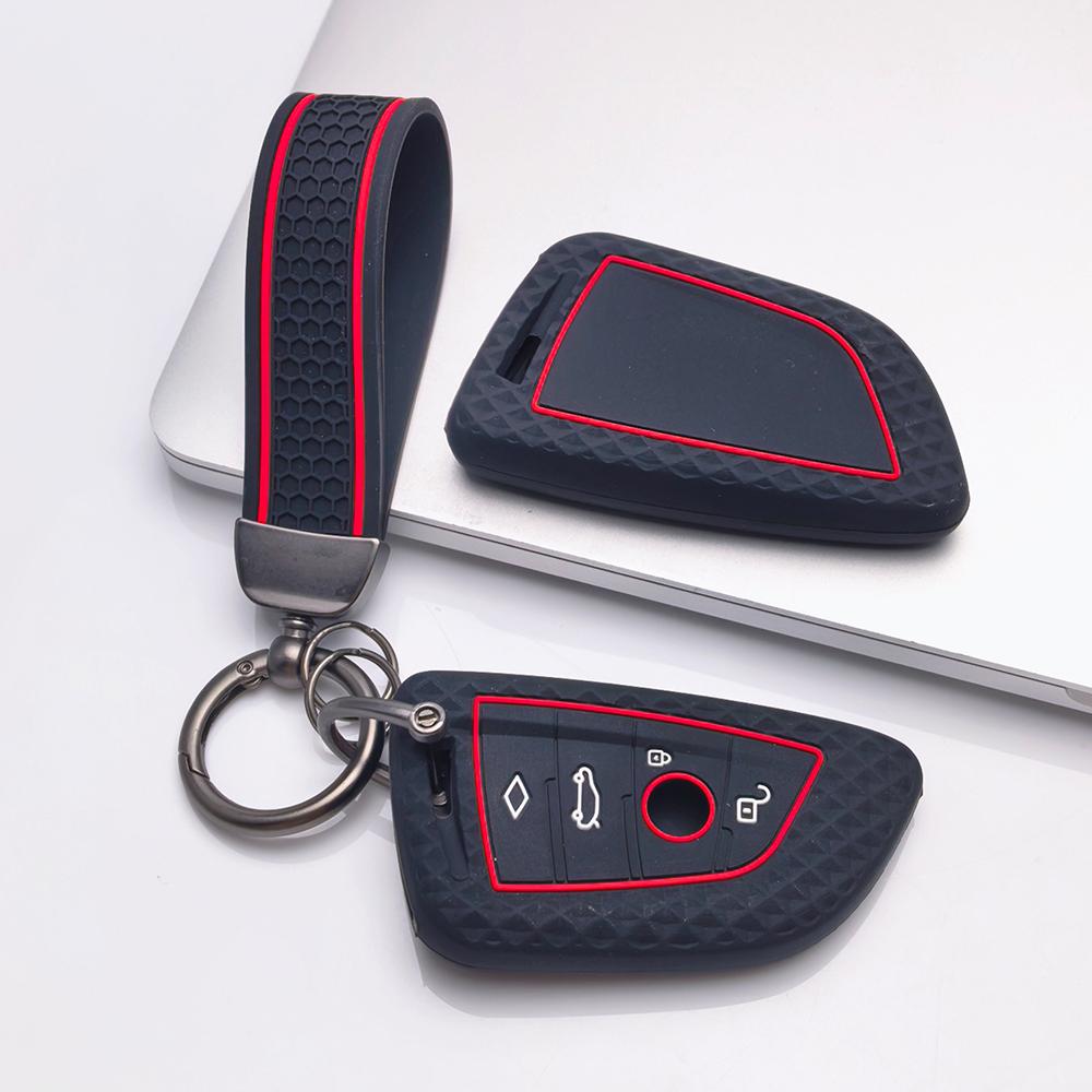 Key Fob Cover for BMW i5 X1 X2 X3 X4 X5 X6 X7 with Keychain Anti-Scratch Guard Shockproof Protection Soft Grip Texture Responsive Button Touch