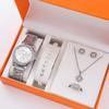 5Pcs/Set Steel Belt Women'S Watch, Fake Three-Eye Women'S Casual Quartz Watch Set (Orange Box)