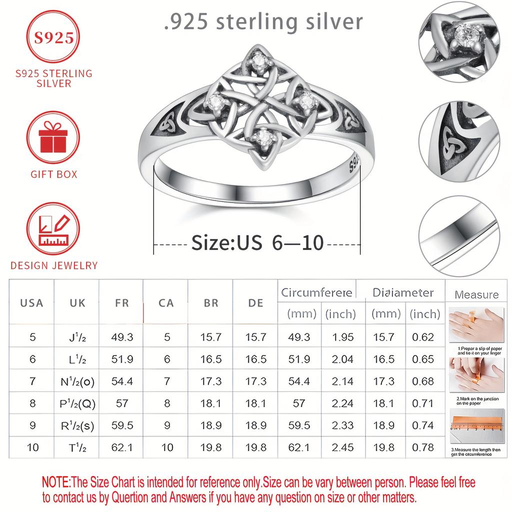Women's Ring S Pure Silver Witch Knot Inlaid with Synthetic Zirconia Hypoallergenic and Nickel-free Witchcraft Celtic Amulet Ring Geometric Celtic