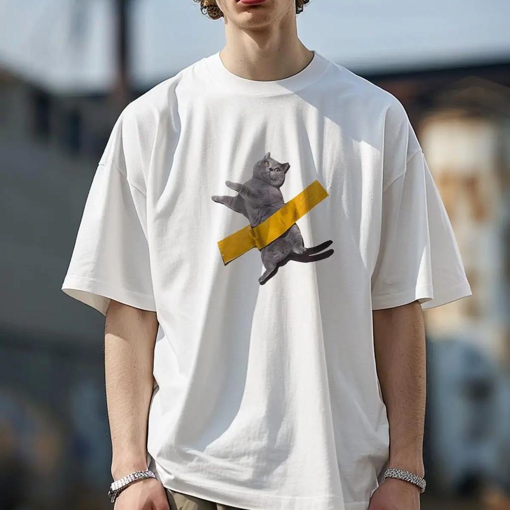 Duct Tape Kitten Grappige Grafische T-shirts Voor Mannen Mode Casual Tops Oversized Katoenen Kleding Hip Hop Mannen Korte Mouw T-shirts