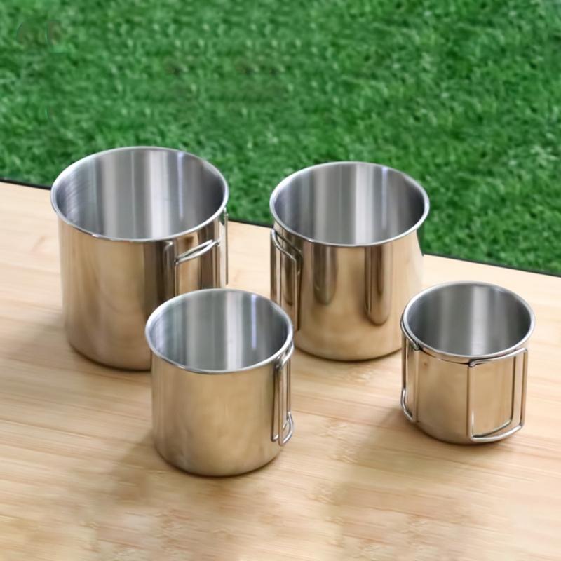 4Pcs Stainless Steel Camping Cup Coffee Wine Cup Outdoor Water Stackable Lightweight Camping Tableware Supplies
