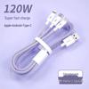 Multi-Head 3-in-1 Fast Charging Cable: 120W for Home, 66W for Car, Compatible with Apple Devices.