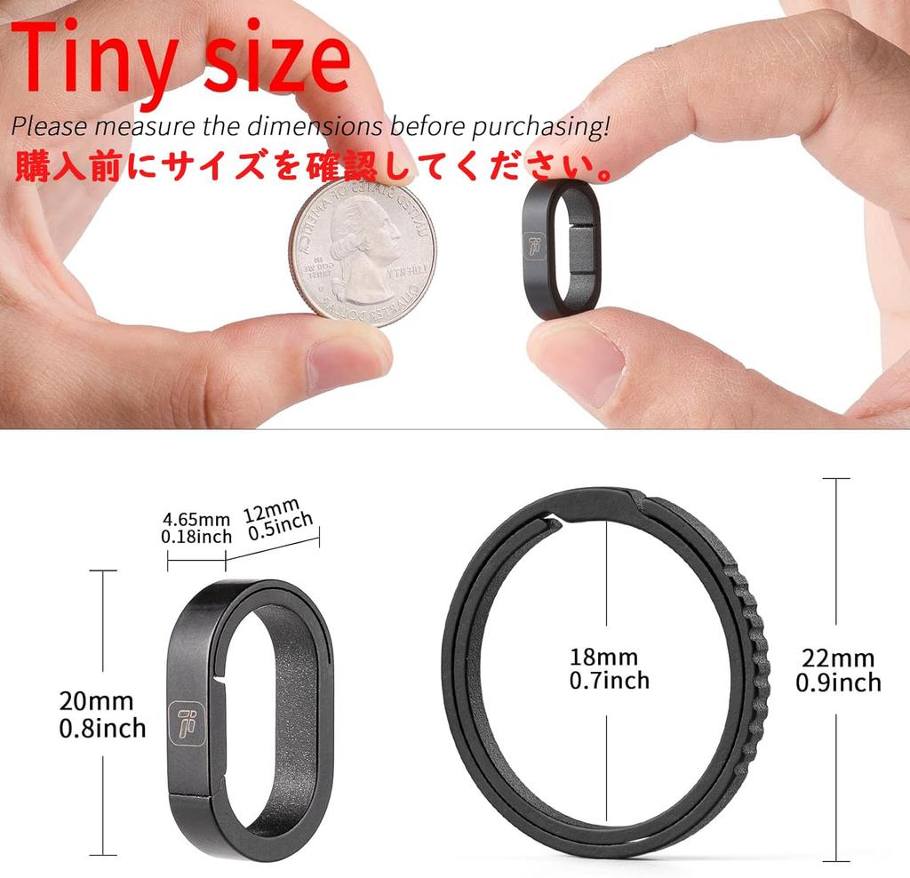 TIMULTI Titanium Keychain Key Ring Carabiner Connection Mini Hook Quick Release Connector (Black, 2 Continuous Rings + 3 Side Push Rings)