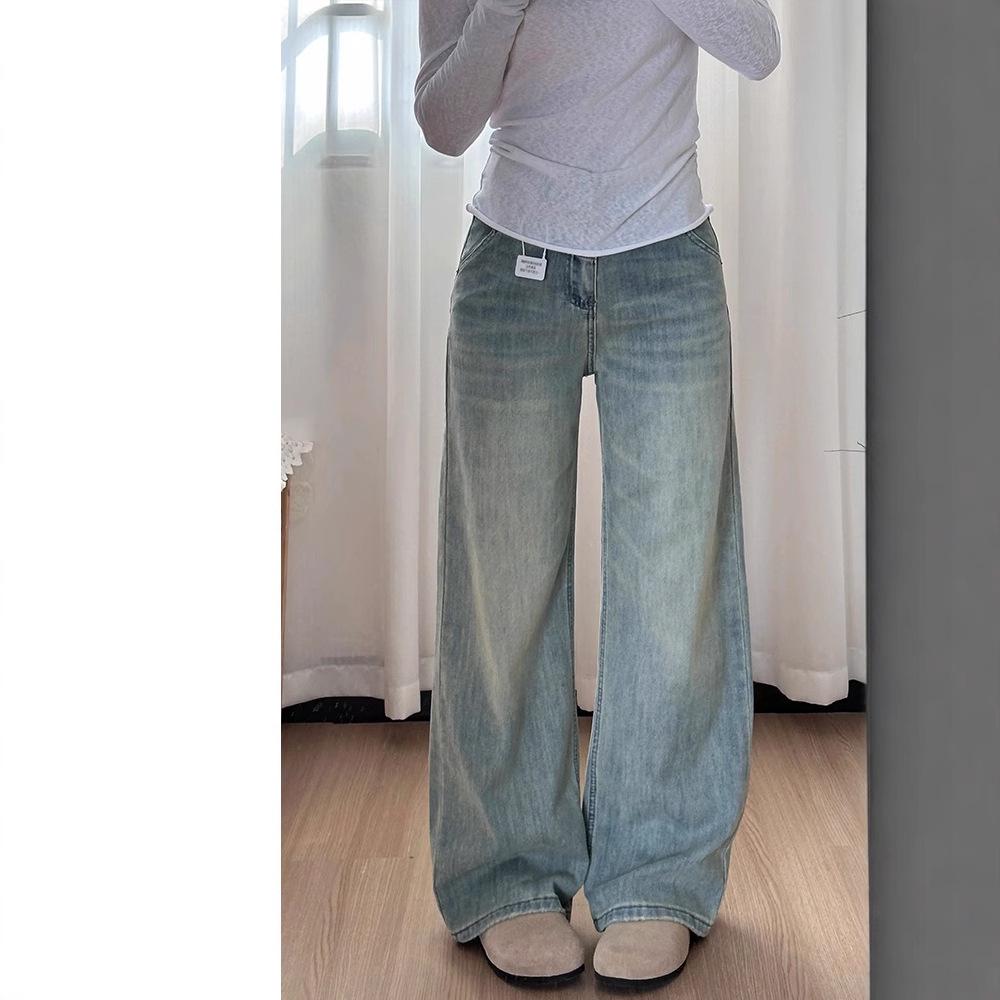 Damen Übergröße Samtgefütterte Weitbeinjeans - Herbst/Winter Lockerer Schnitt, Schlankmachend, Drapierte Straight-Leg Hose