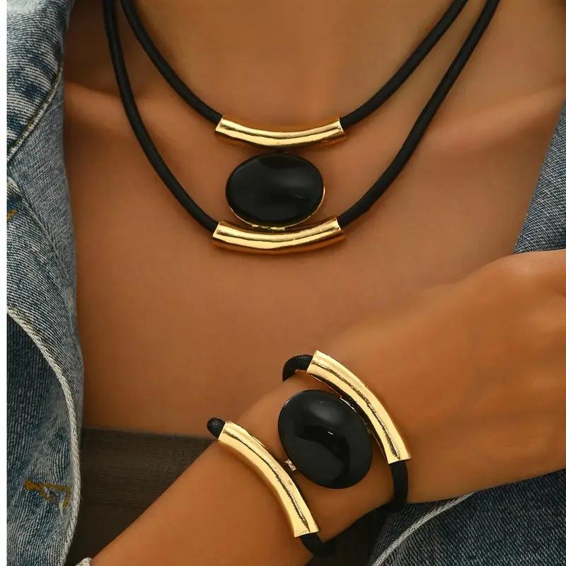 Fashion  Jewelry Set Necklace Bracelet for Women Ladies Vintage Necklace Bracelet Set Elegant Women золотой
