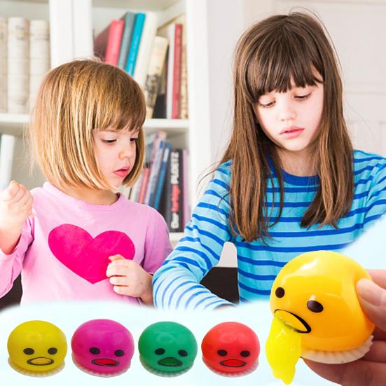 4Pcs Cartoon Egg Yolk Stress Ball Anxiety Relief Vomitive Yolk Squeeze Ball Sensory Toy Kids Teens Adults Portable Soft TPR Ball Pinch Fidget Toy