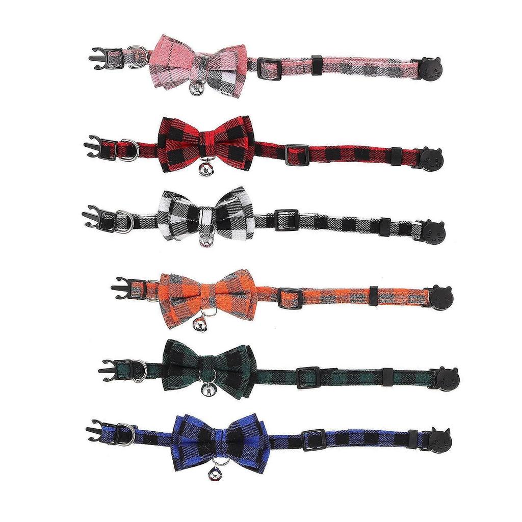 Adjustable Kitten Collars Cat Bow Tie Collars for Cats Polyester Assorted Color Comfortable 6Pcs