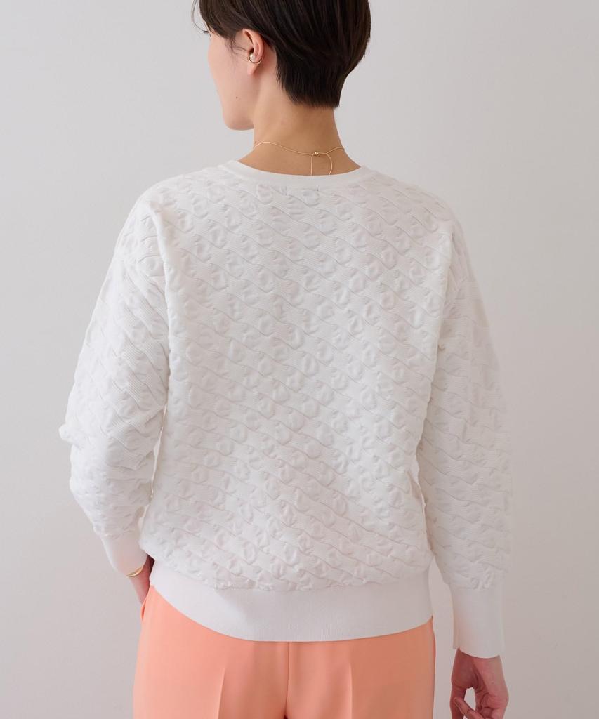 INDIVI Spring Knit Washable Cotton Puffed Jacquard White Size 38 Sweater, Blend, Knit, 12712152, Women's, (001), (M)