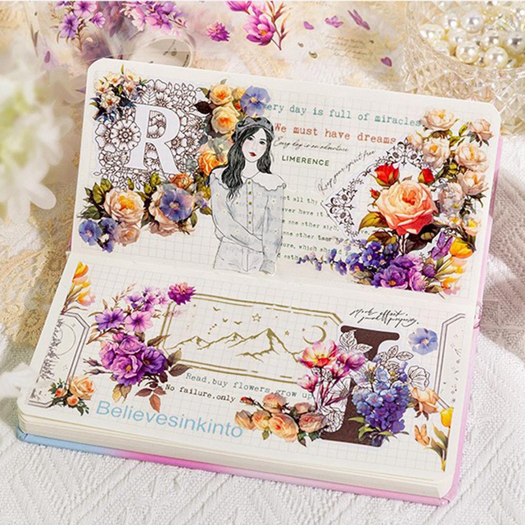 Die-cut Tape Flower Field Series Light Retro Flower Planner Phone Case Decorative.