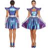 Vestito Lucido con Spalle Strutturate e Gonna Svasata Costume a Tema per Donna con Guanti Inclusi