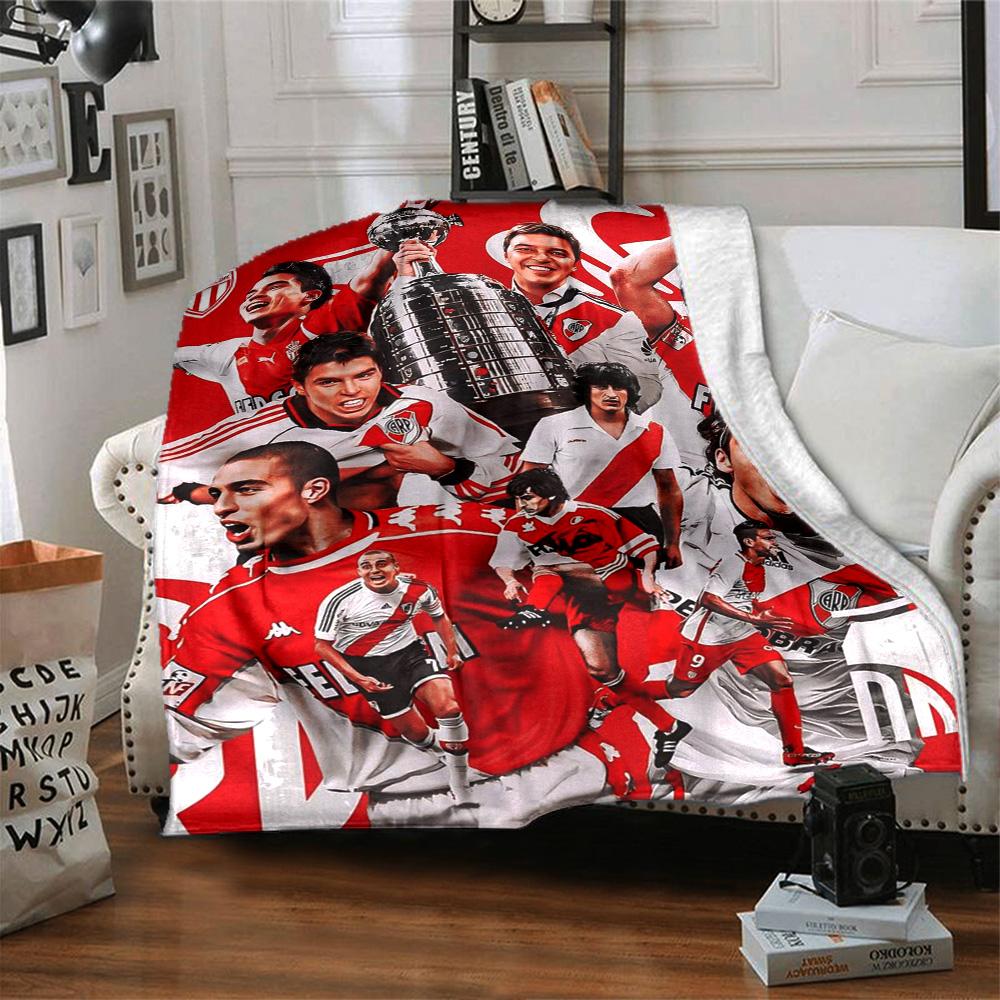 River Plate Champion Team Collage Print Flannel Blanket Soft Warm Throw Blanket Football Fan Sofa Bed Home Decor