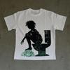 Y2K Baumwoll-T-Shirt Rock Goth Hiphop O-Ausschnitt Klassisch Minimalistisch Kurzarm T-Shirt Ästhetik Grafikdruck Schick Reine Baumwolle T-Shirt