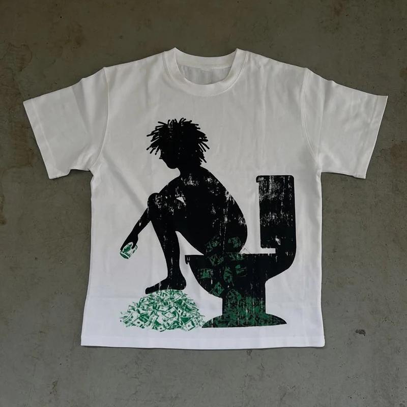 

Бавовняна футболка Y2K Рок Гот Хіп-хоп Круглий виріз Класична Мінімалістична Футболка з коротким рукавом Естетика Графічний принт Шикарна Футболка з чистої бавовни 4XL