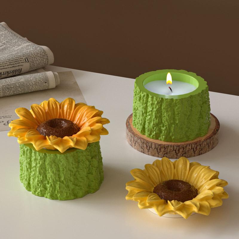 Pote de Vela Girassol Molde de Silicone de Concreto Resina Flor Caixa de Armazenamento Moldes Ornamento de Vela Porta-Velas