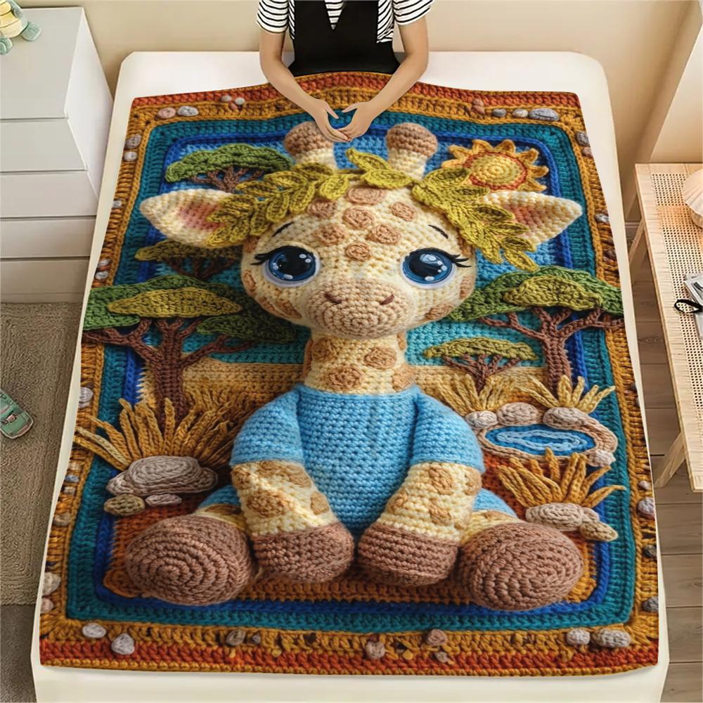

1Pc 3D Cute Animals Print Flannel Blanket, High quality Comfortable for All Seasons, Home Decor, Warmth and Comfort, Perfect for Christmas Gifts W2 80cm x 120cm