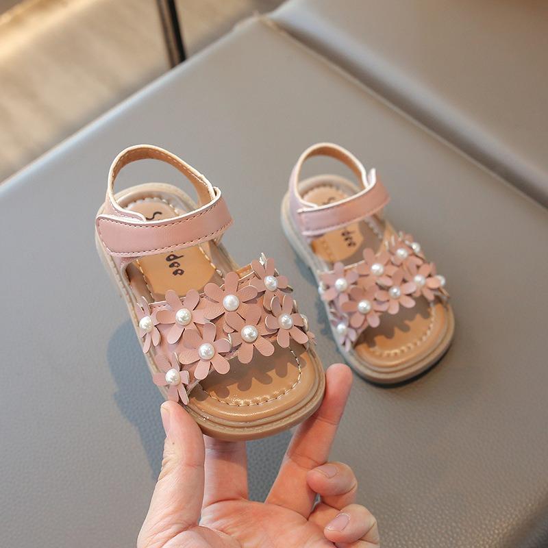 New Summer Girls Shoes, Floral Princess Korean Style Beach Sandals, Soft Sole Toddler Baby Sandals