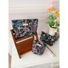Vintage Makeup Bag Dark Red Floral Jacquard Fabric Cosmetic Pouch Women's Zip Square Clutch Handbag for Toiletries Storage