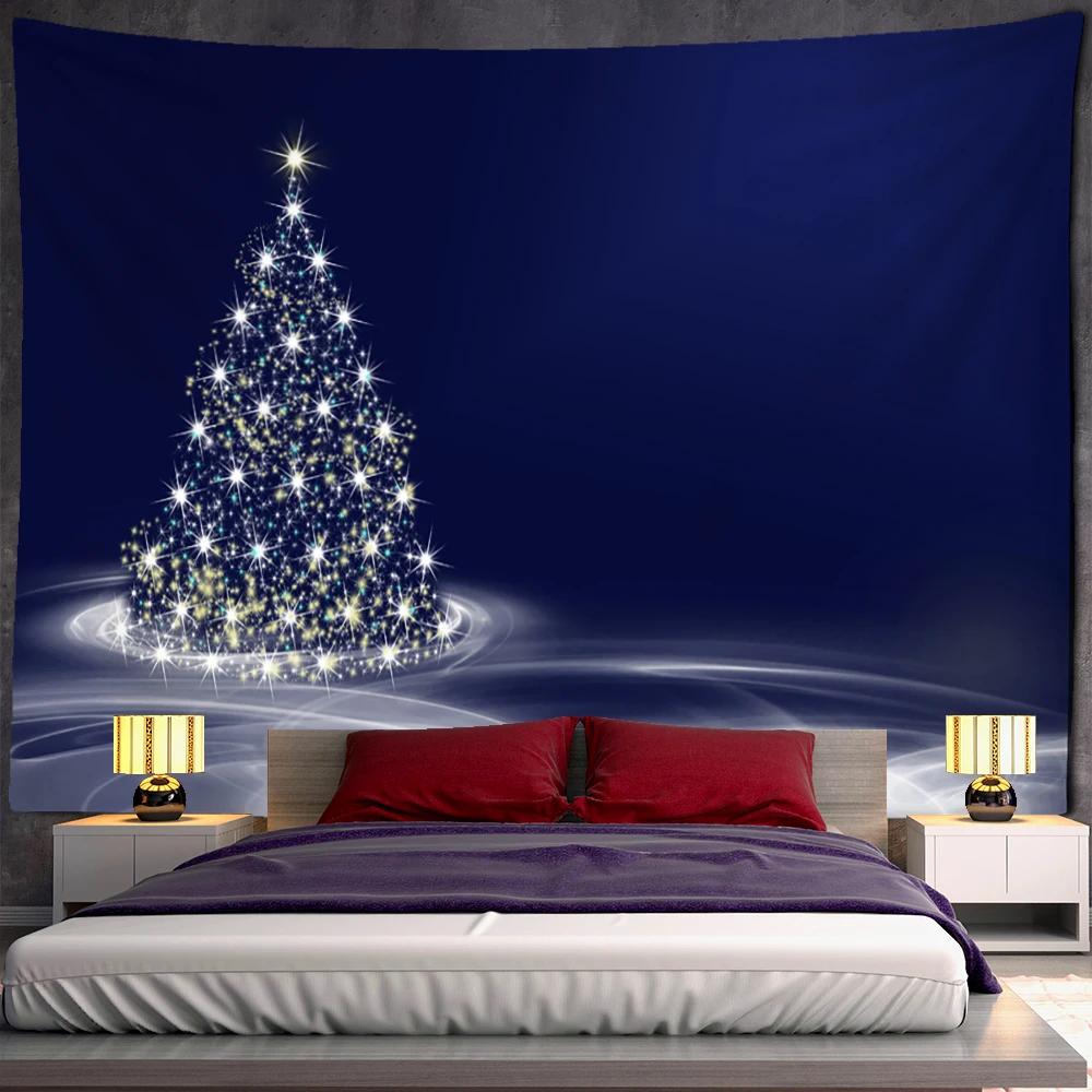 Night View Christmas Tree Tapestry Wall Hanging Holiday New Year Gift Dormitory Background Cloth Bed Curtain Home Decor