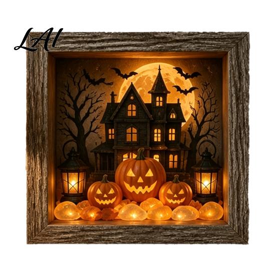 Decorative Seasonal Lights Halloween Lighted Frame Ornaments Light Up Shadow Box Warm Atmosphere LED for Home Living Room Bedroom Decor Ornaments