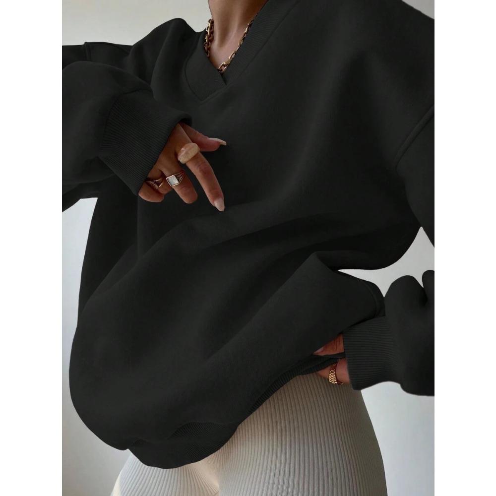 Elegant Fleece Top Women Pullover Regular Crew Neck Loose Fit Sweatshirt Casual Velvet Hoodie