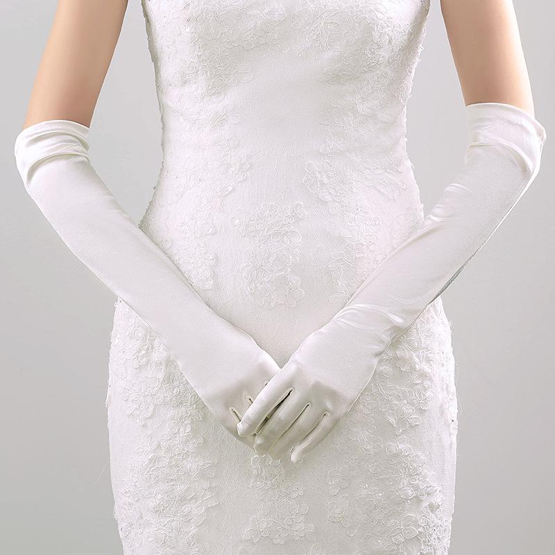 Mid-Length Satin Wedding Gloves for Christmas, Meetings, and Banquets – High Elasticity, Plain Design
