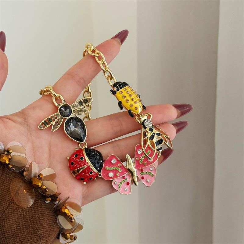 Vintage Enamel Insect Necklace Cute Colorful Butterfly Beetle Lady bug Punk Y2K Jewelry for Women New